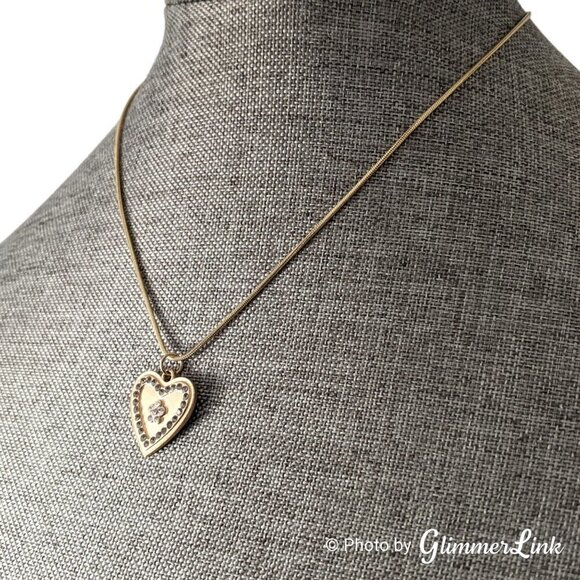 Heart Flower Crystals Gold Tone Pendant Necklace - Picture 4 of 9